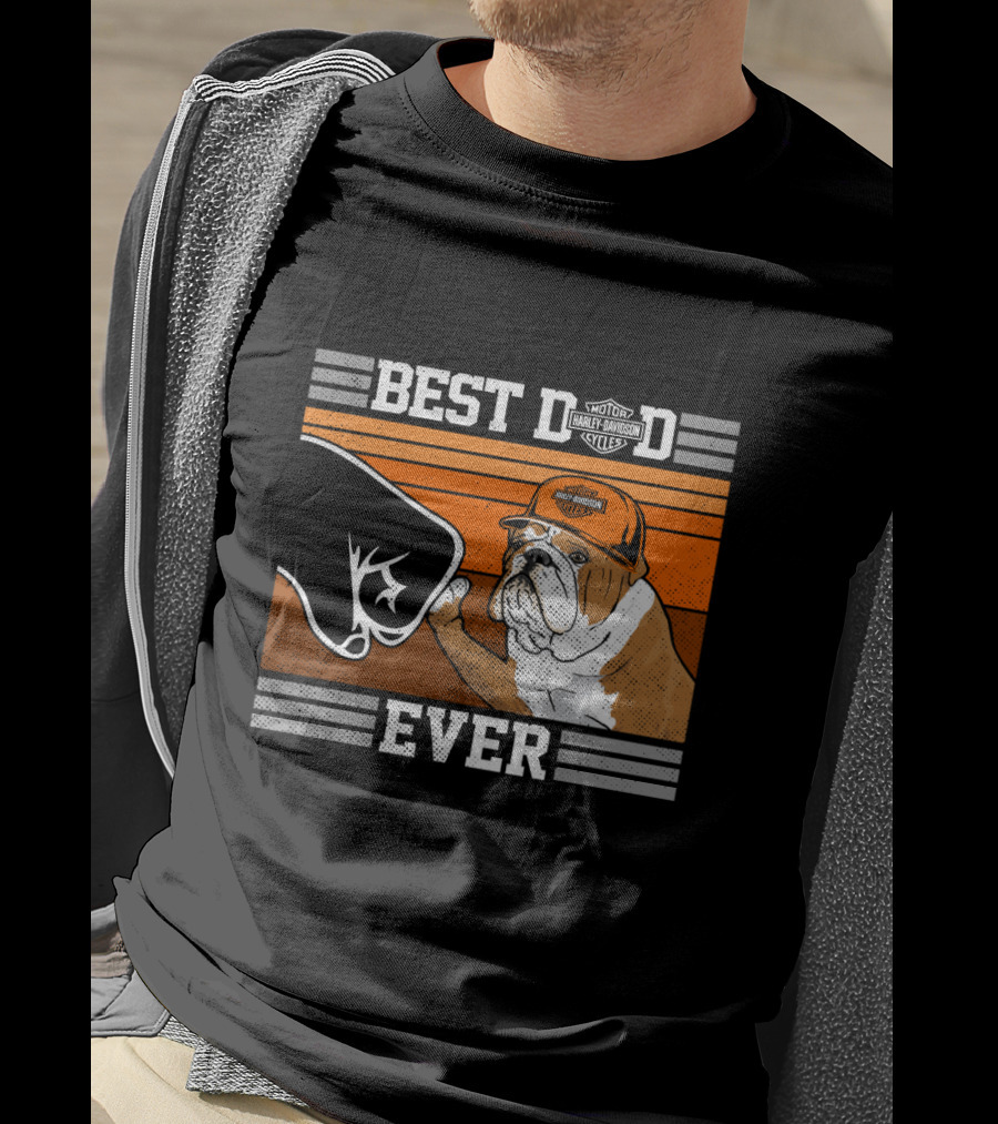 Best Dad Ever Bulldog Harley Davidson Motorcycles T-Shirt