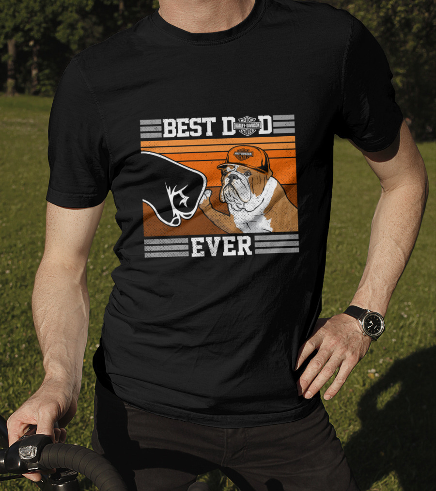 Best Dad Ever Bulldog Harley Davidson Motorcycles T-Shirt