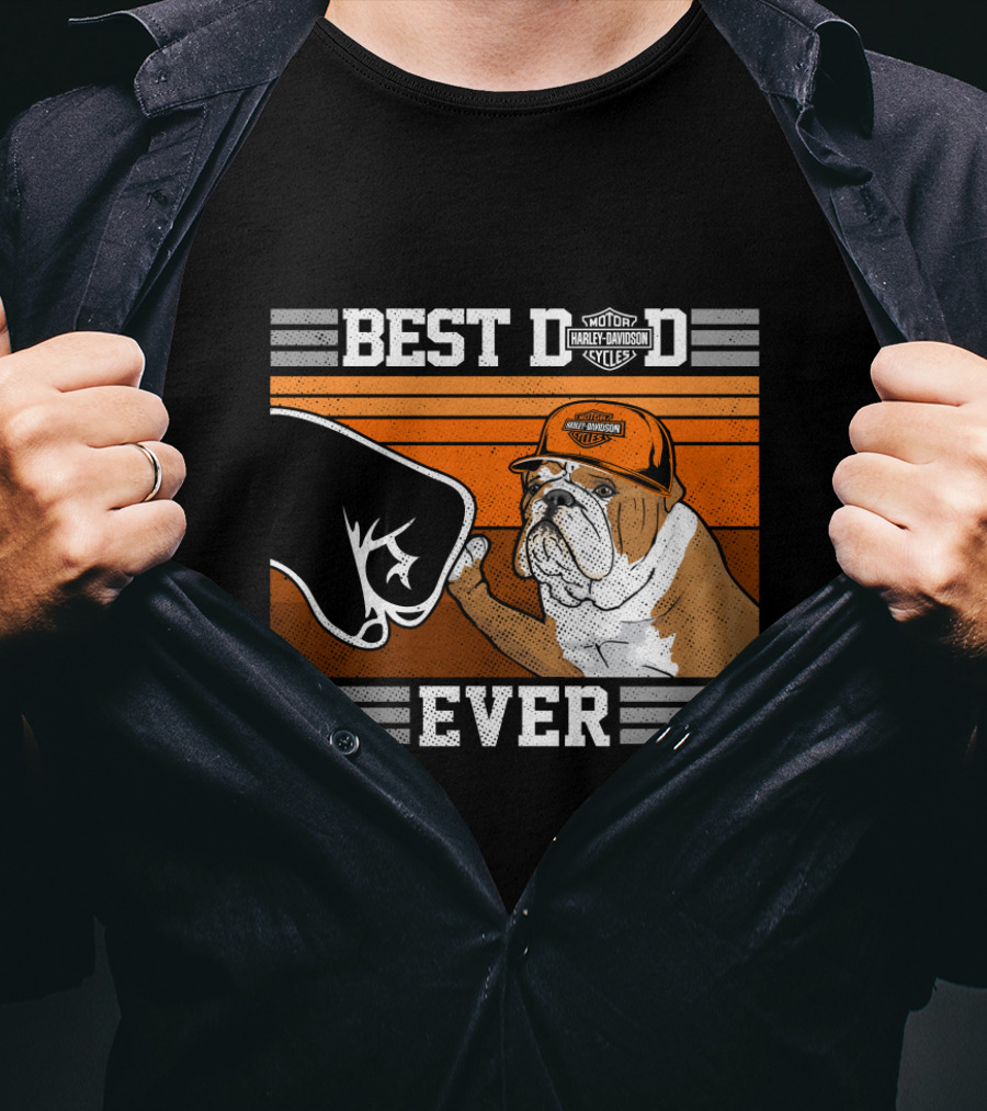 Best Dad Ever Bulldog Harley Davidson Motorcycles T-Shirt