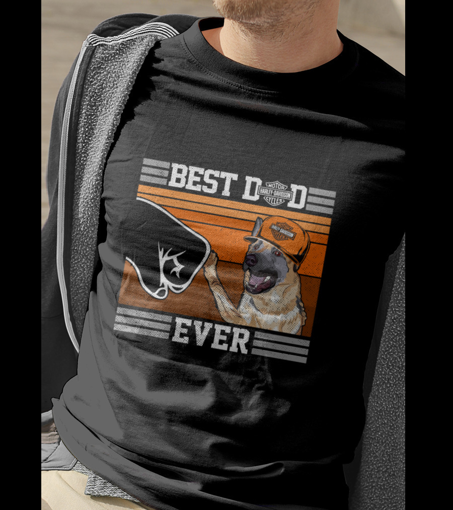 Best Dad Ever Harley Davidson German Shepherd Fist Bump T-Shirt