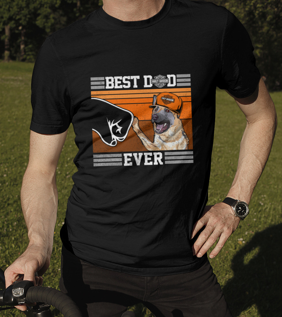 Best Dad Ever Harley Davidson German Shepherd Fist Bump T-Shirt