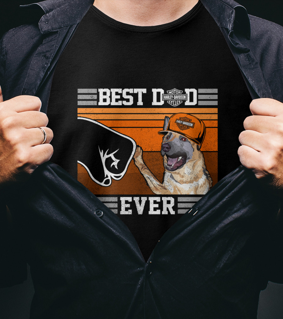 Best Dad Ever Harley Davidson German Shepherd Fist Bump T-Shirt