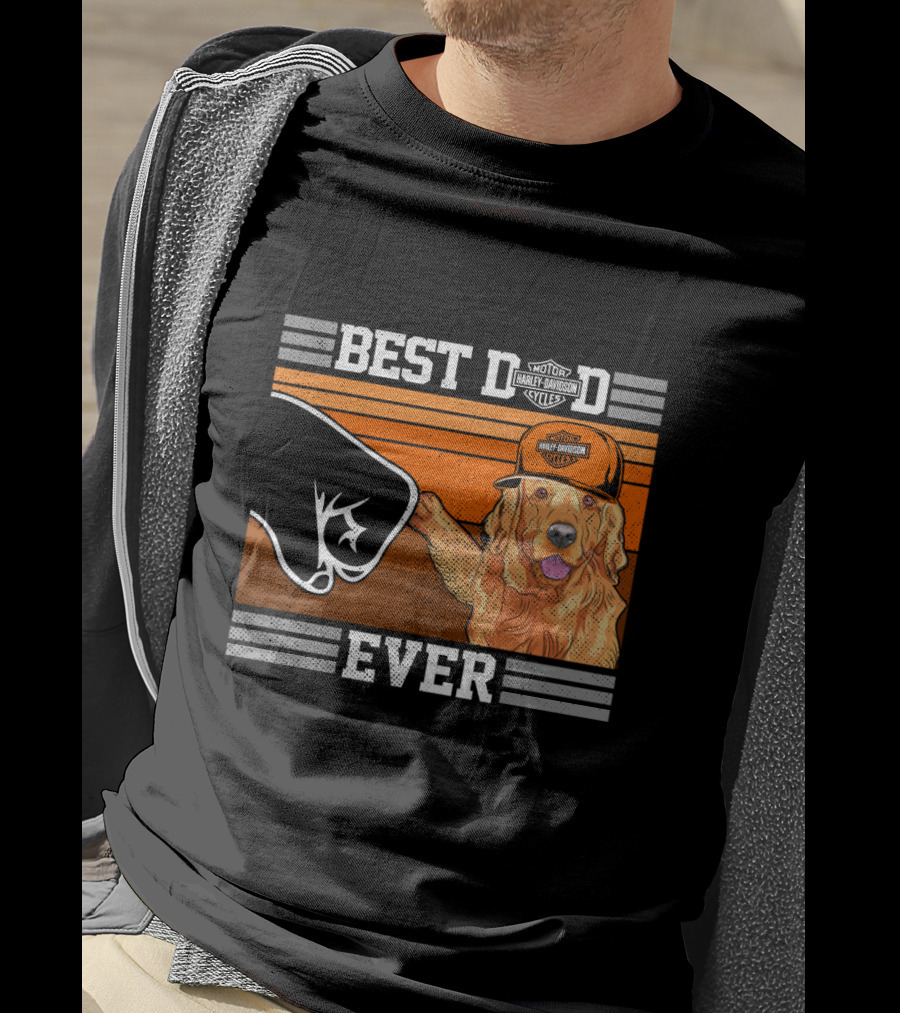 Best Dad Ever Motor Harley Davidson Cycles Golden Retriever Hat Fist Bump T-Shirt