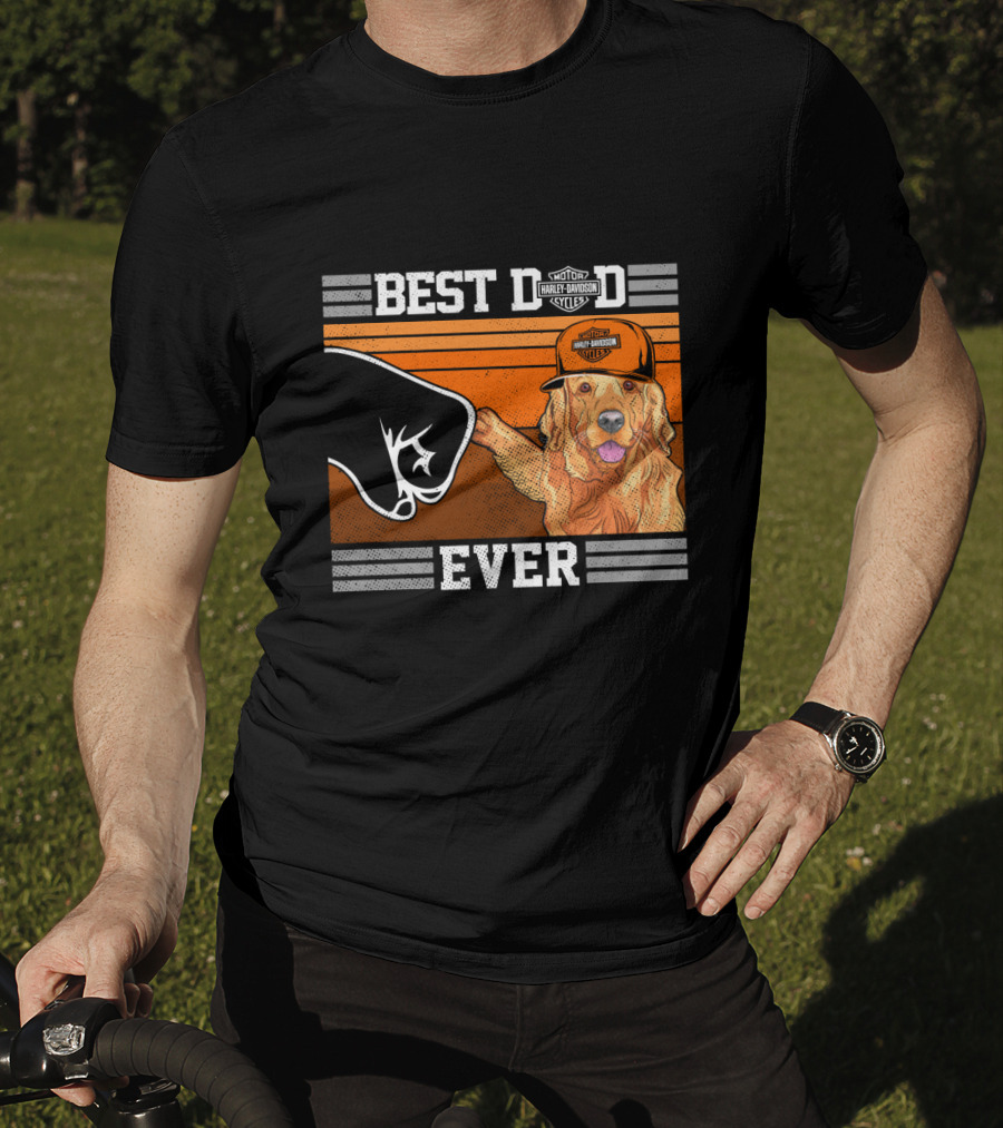 Best Dad Ever Motor Harley Davidson Cycles Golden Retriever Hat Fist Bump T-Shirt