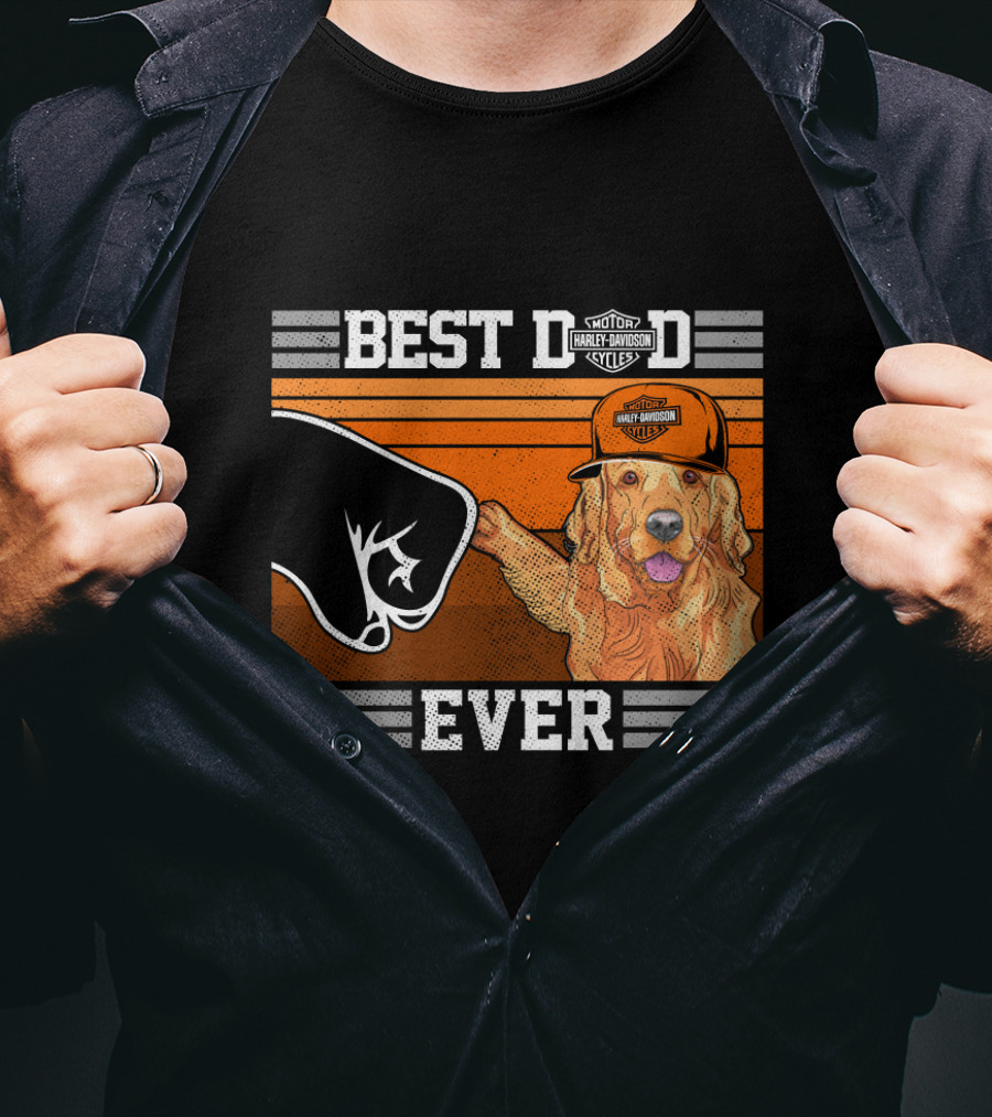 Best Dad Ever Motor Harley Davidson Cycles Golden Retriever Hat Fist Bump T-Shirt