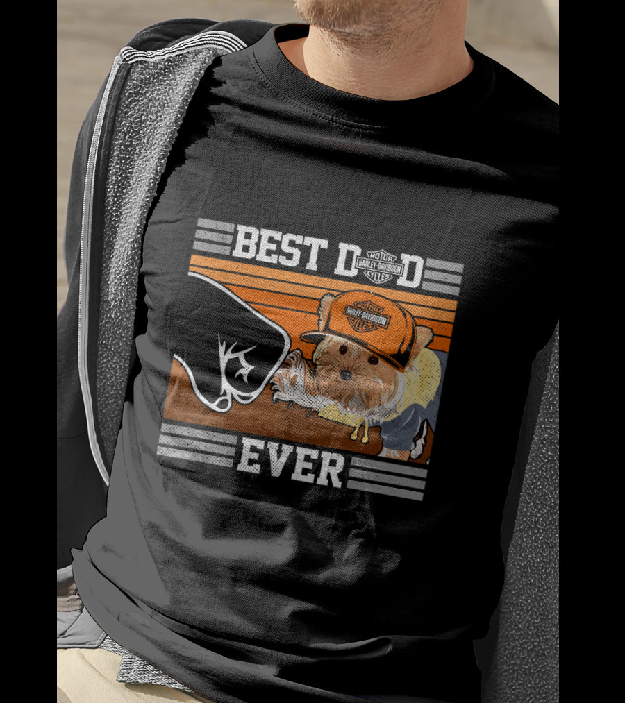 Best Dad Ever Motor Harley Davidson Cycles Yorkshire Terrier T-Shirt
