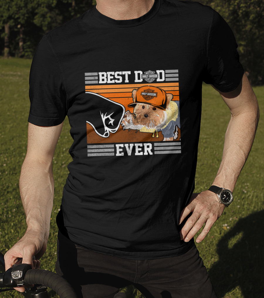 Best Dad Ever Motor Harley Davidson Cycles Yorkshire Terrier T-Shirt