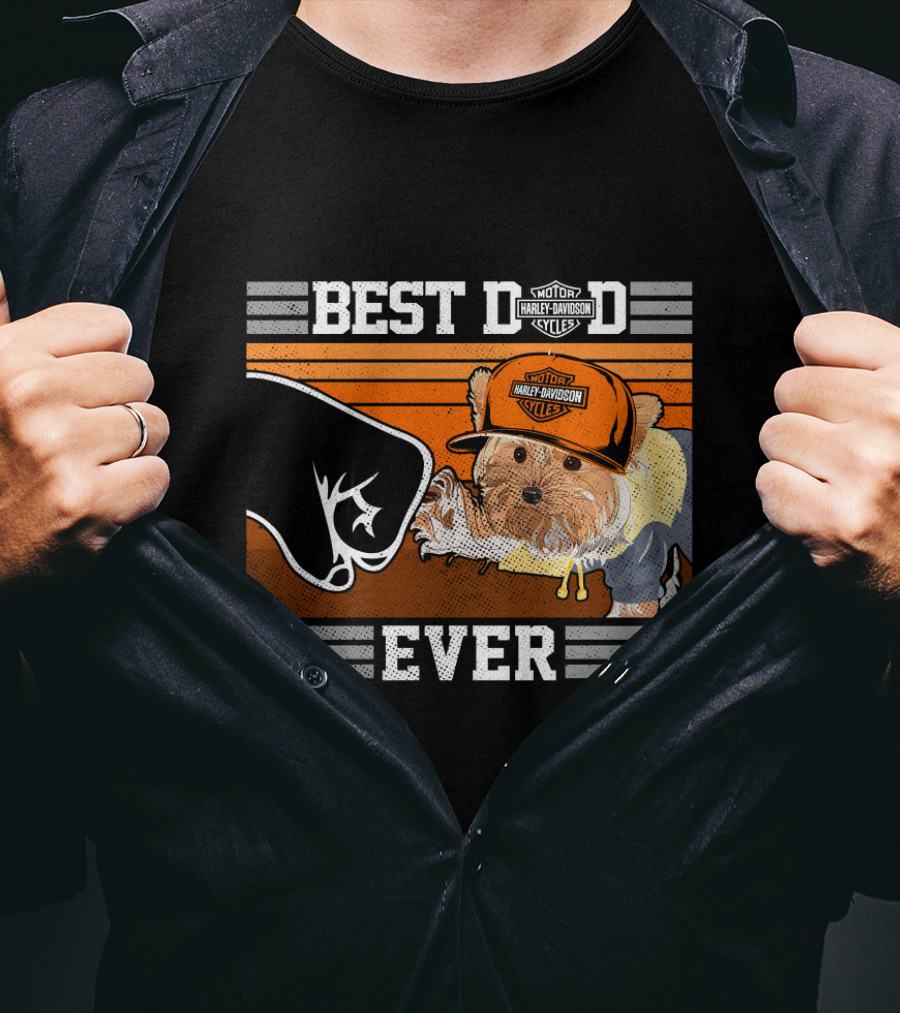Best Dad Ever Motor Harley Davidson Cycles Yorkshire Terrier T-Shirt