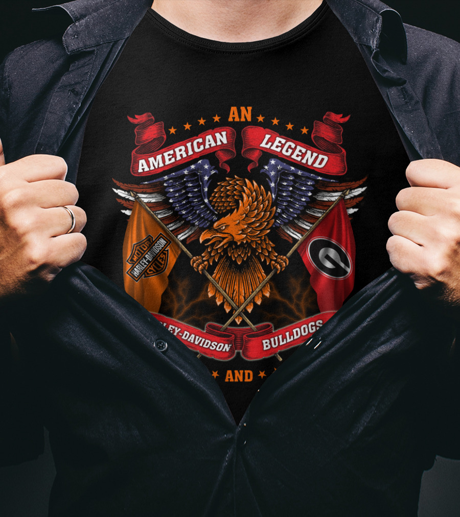 American Legend Harley Davidson And Bulldogs T-Shirt