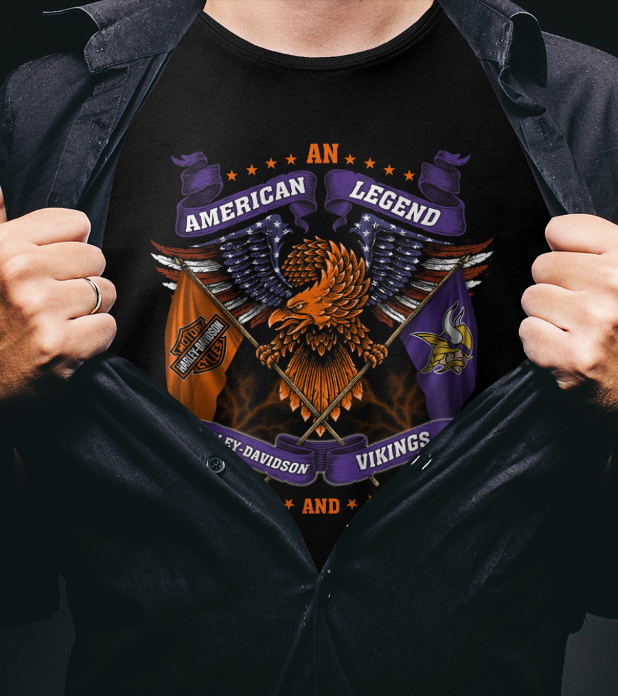 An American Legend Harley Davidson And Vikings T-Shirt