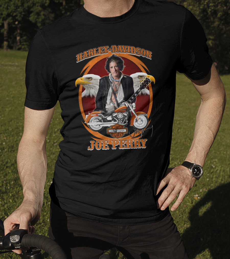 Harley Davidson Motor Cycles Joe Perry Eagles Motorcycle Guitar T-Shirt