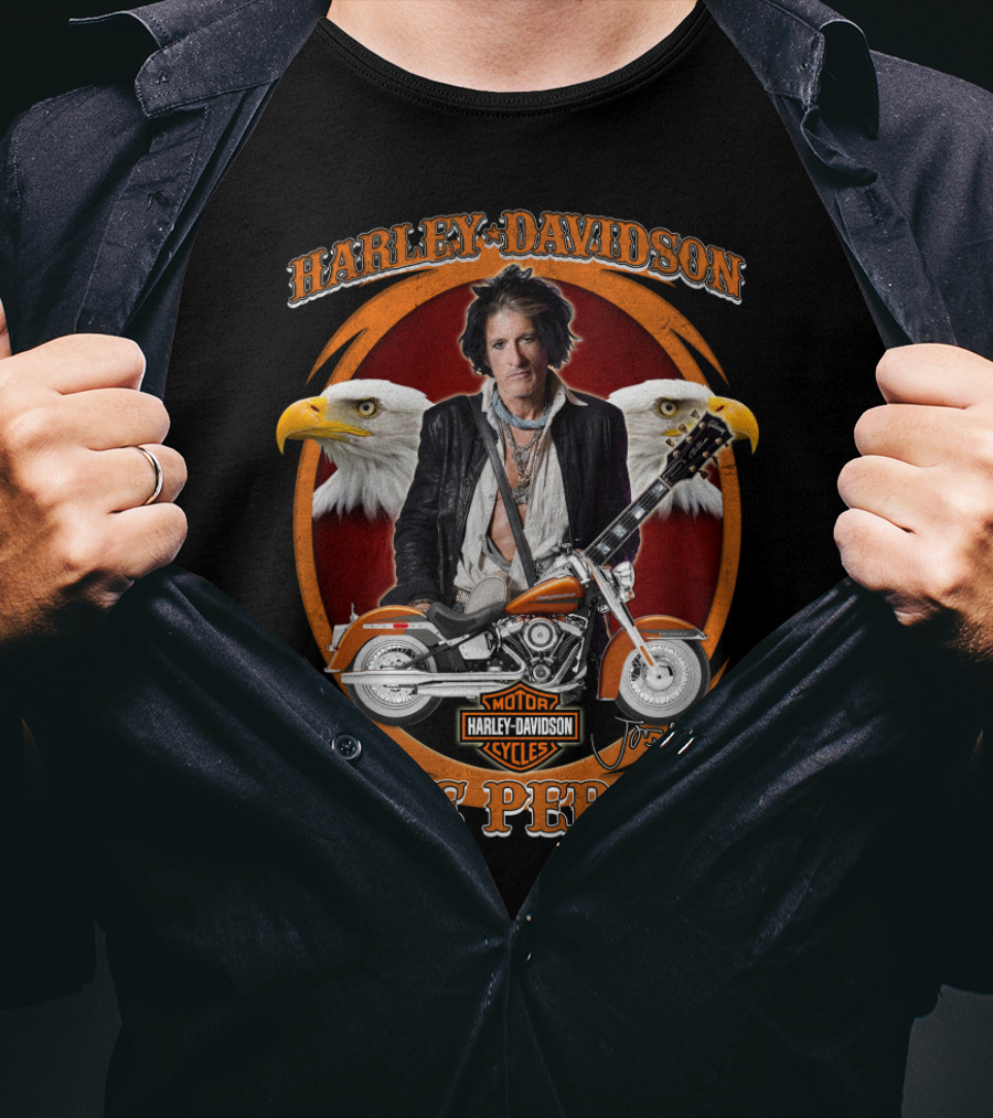 Harley Davidson Motor Cycles Joe Perry Eagles Motorcycle Guitar T-Shirt