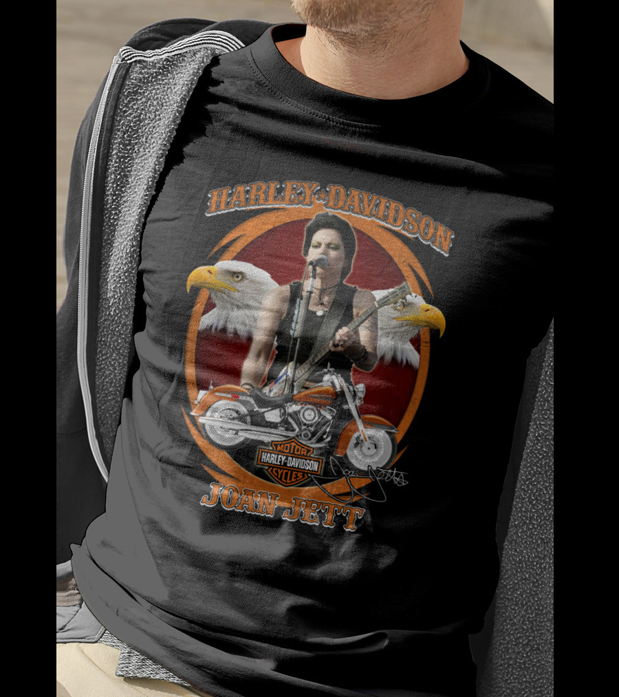 Joan Jett Harley Davidson Cycles Motorcycle With Eagles And Guitar T-Shirt