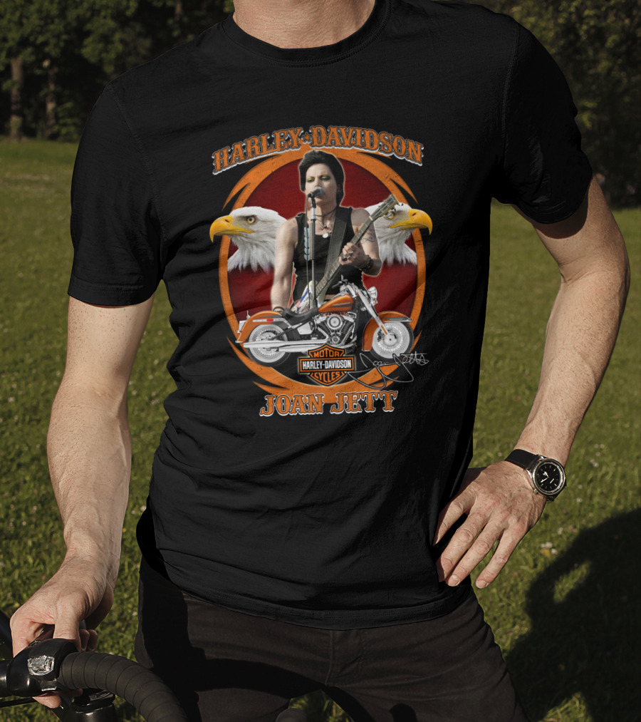 Joan Jett Harley Davidson Cycles Motorcycle With Eagles And Guitar T-Shirt
