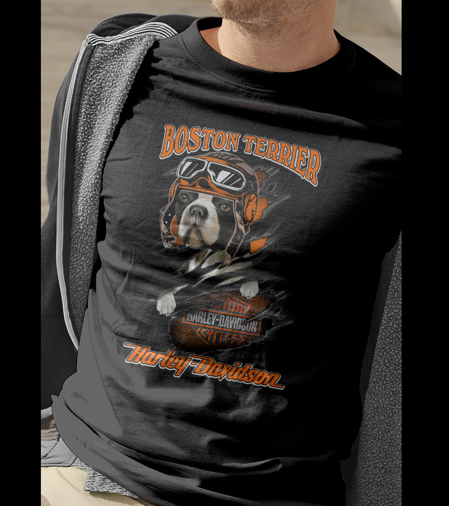 Boston Terrier Harley Davidson Motorcycle Goggles T-Shirt