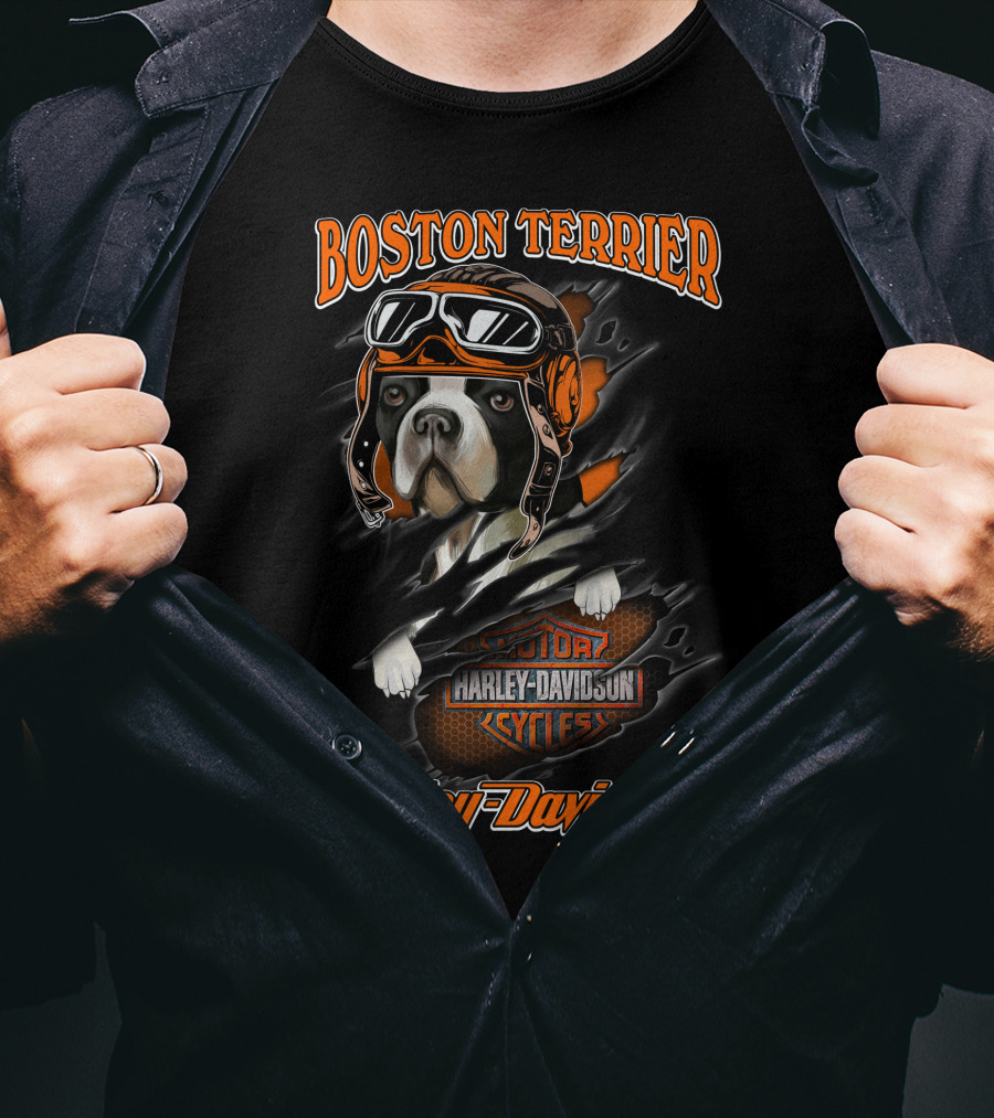 Boston Terrier Harley Davidson Motorcycle Goggles T-Shirt