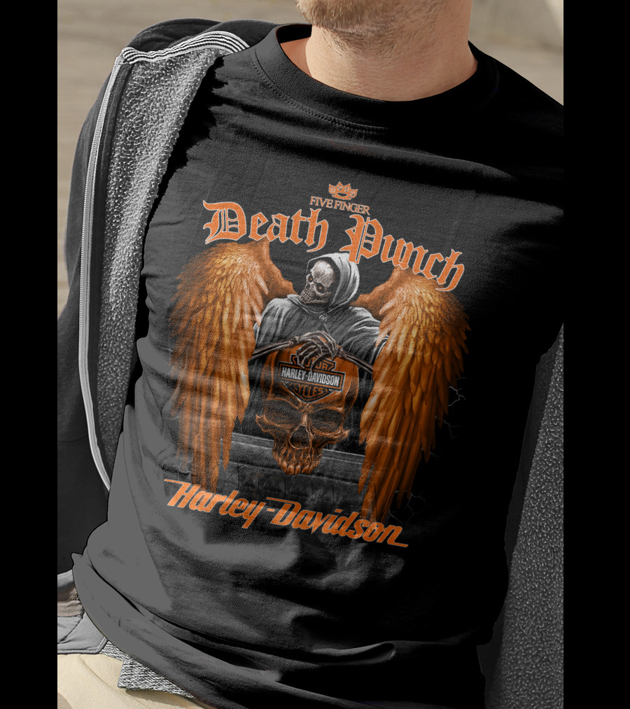 Five Finger Death Punch Skull With Wings Harley Davidson Cycles T-Shirt