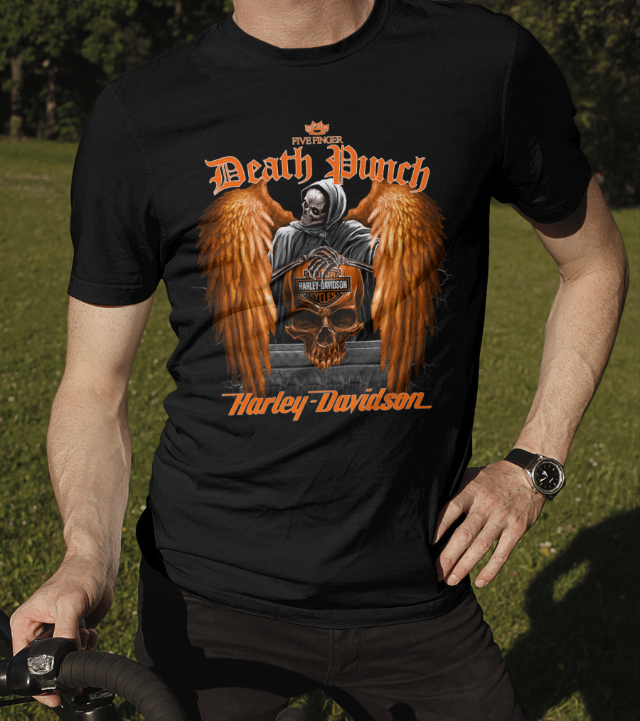 Five Finger Death Punch Skull With Wings Harley Davidson Cycles T-Shirt