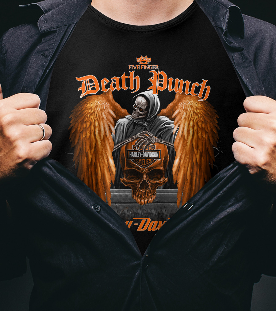 Five Finger Death Punch Skull With Wings Harley Davidson Cycles T-Shirt