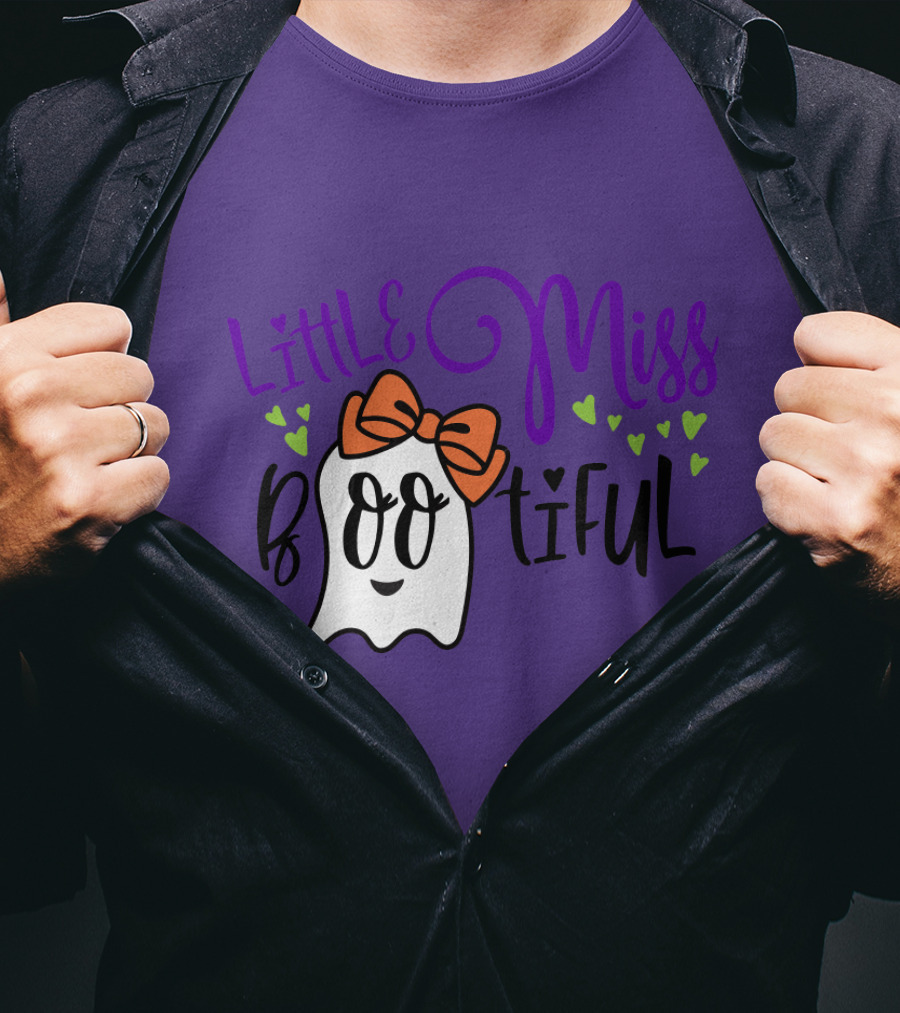 Little Miss Bootiful Ghost With Bow And Hearts T-Shirt
