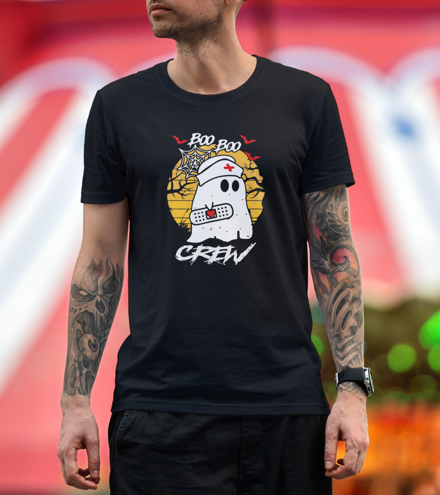 Boo Boo Crew Ghost Nurse Halloween Ghost Bandage Spider Web Bats T-Shirt