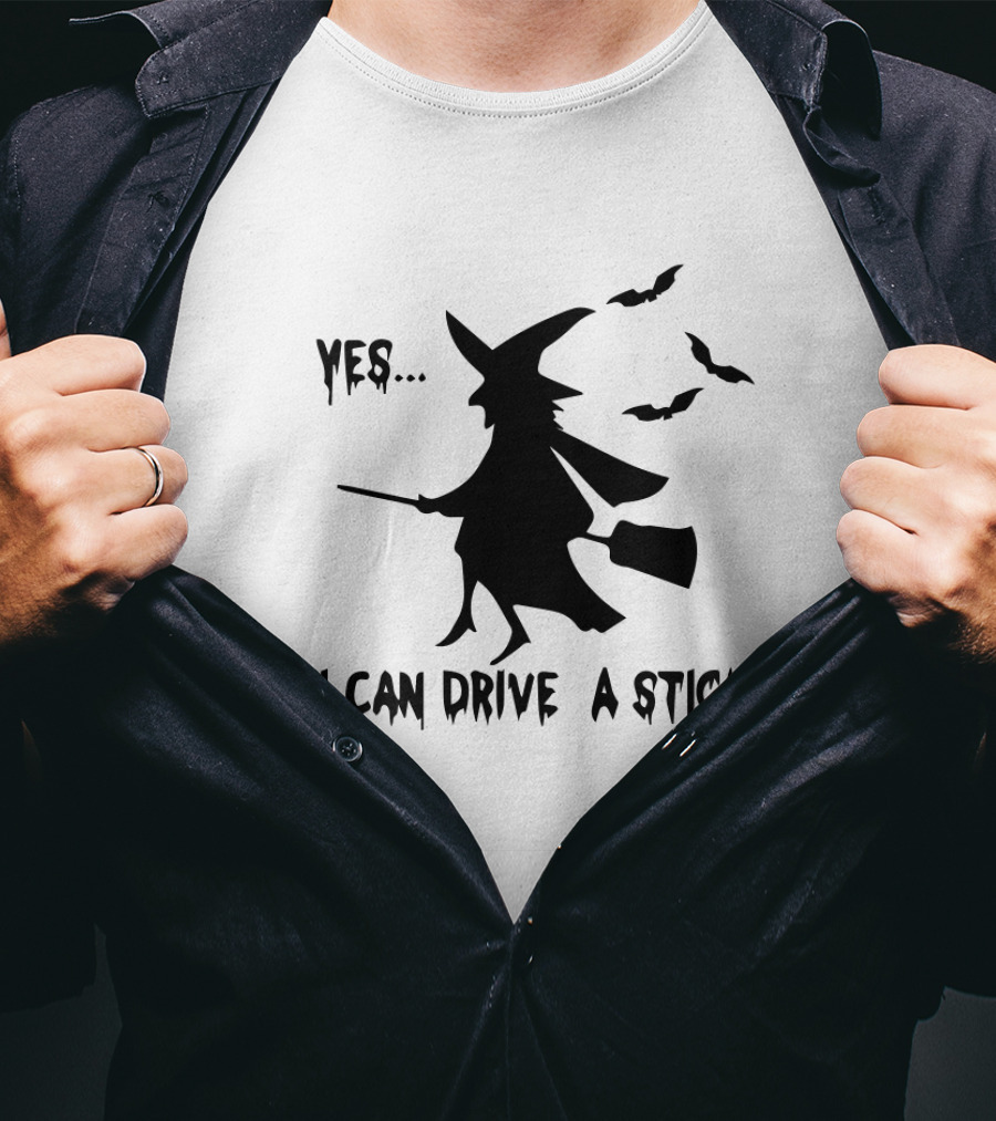 Yes I Can Drive A Stick Witch Silhouette With Bats T-Shirt