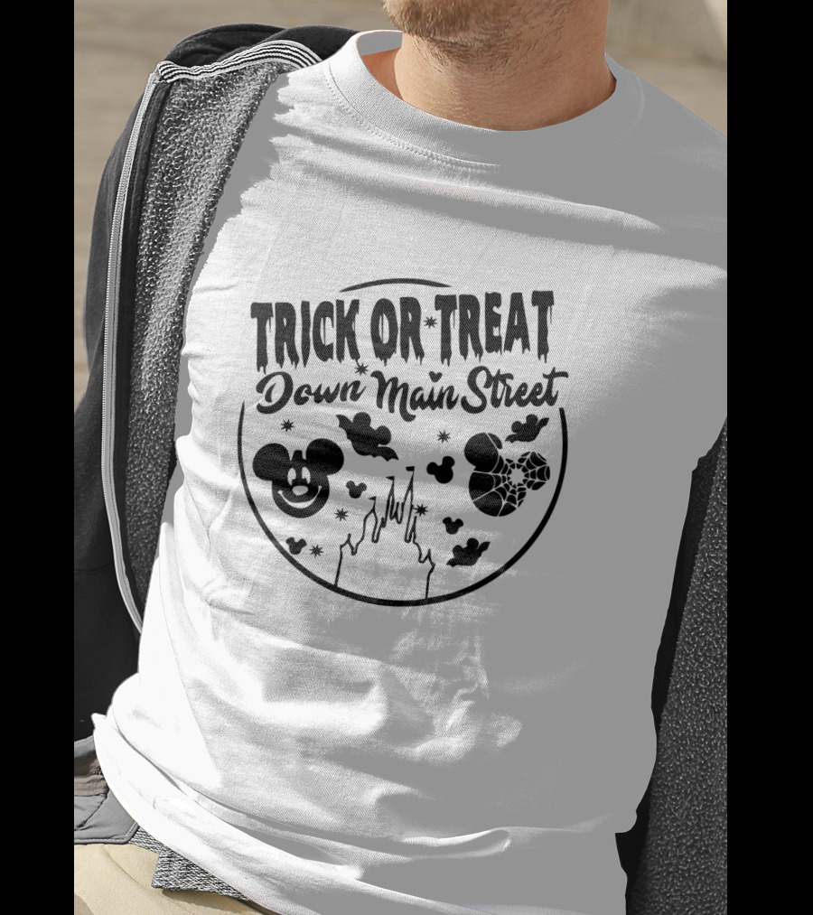 Trick Or Treat Down Main Street Mickey Mouse Halloween Disney Castle T-Shirt