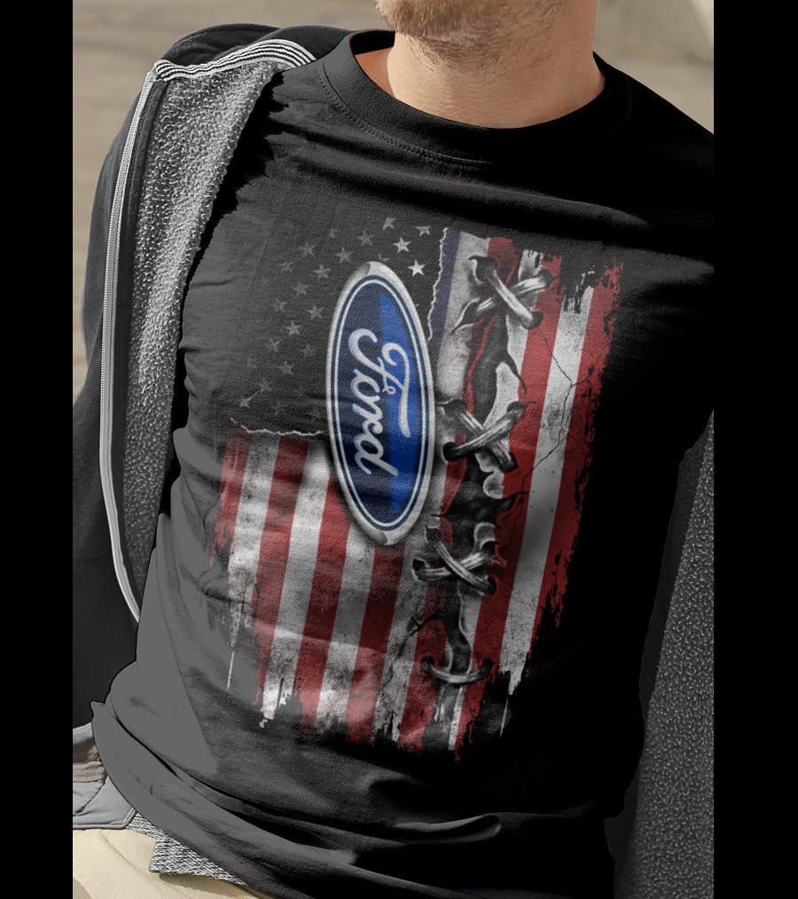 Ford American Flag Distressed Laced T-Shirt