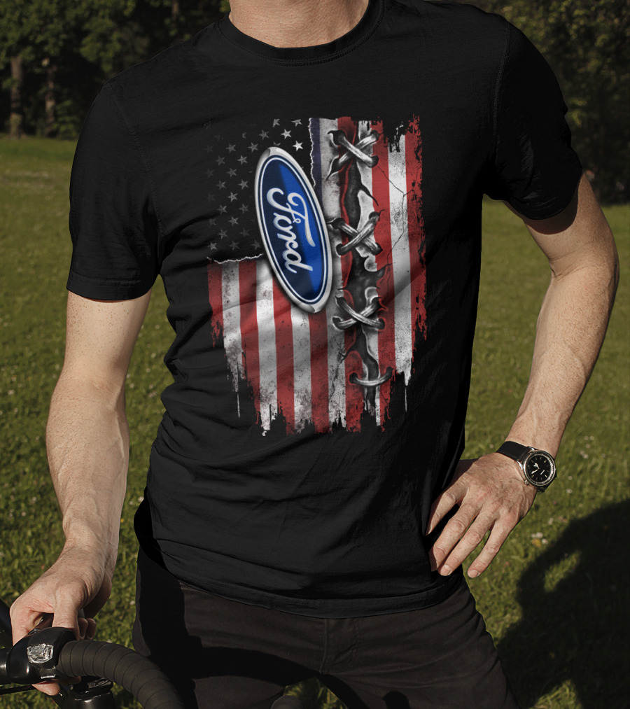 Ford American Flag Distressed Laced T-Shirt