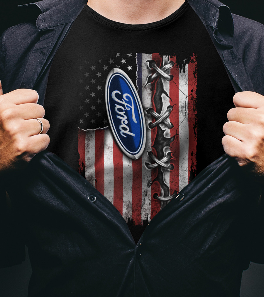Ford American Flag Distressed Laced T-Shirt