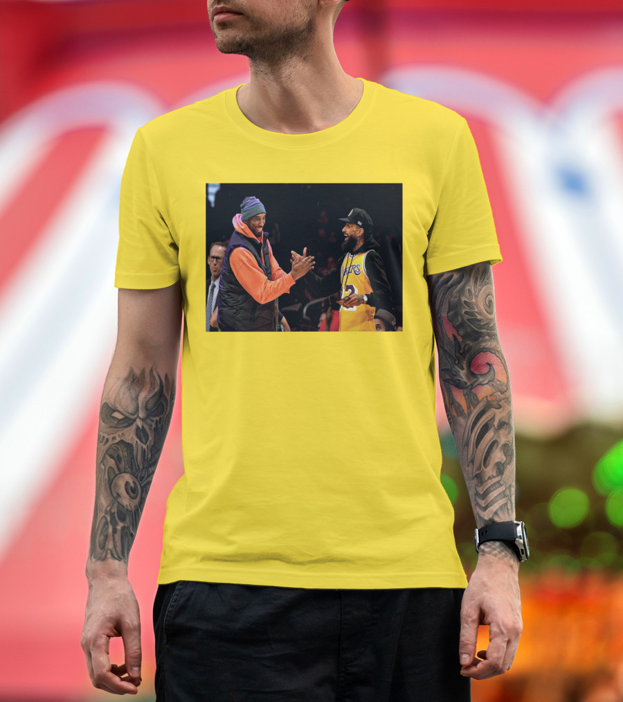R.I.P For Two Of Legends Lakers Yellow Jersey Basketball Handshake T-Shirt