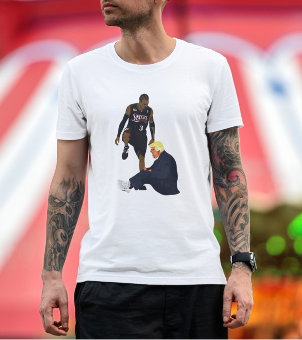 Premium T-Shirt: Sixers Number 3 Stepping Over Suit-Clad Figure T-Shirt Sixers Number 3 Stepping Over Suit-Clad Figure T-Shirt