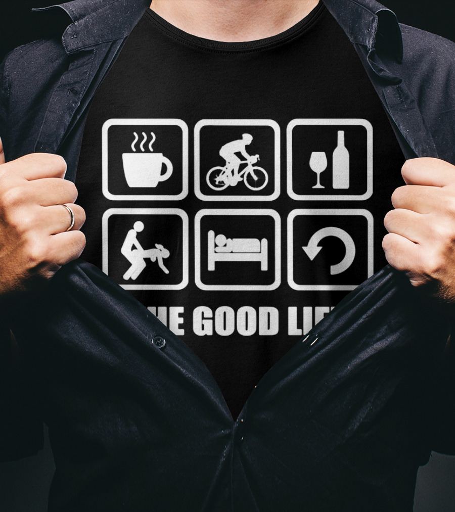 The Good Life Coffee Cycling Wine Dog Bed Loop T-Shirt