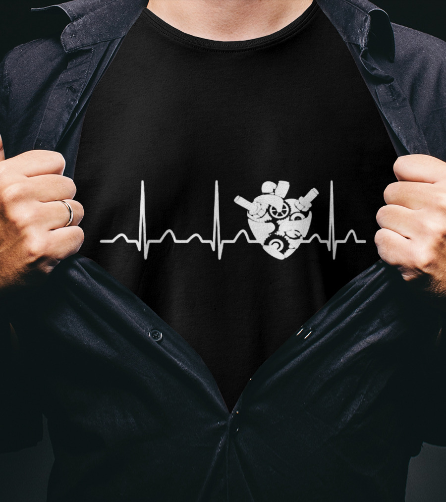 Biomedical Engineer Heart With EKG Elements And Mechanical Components T-Shirt