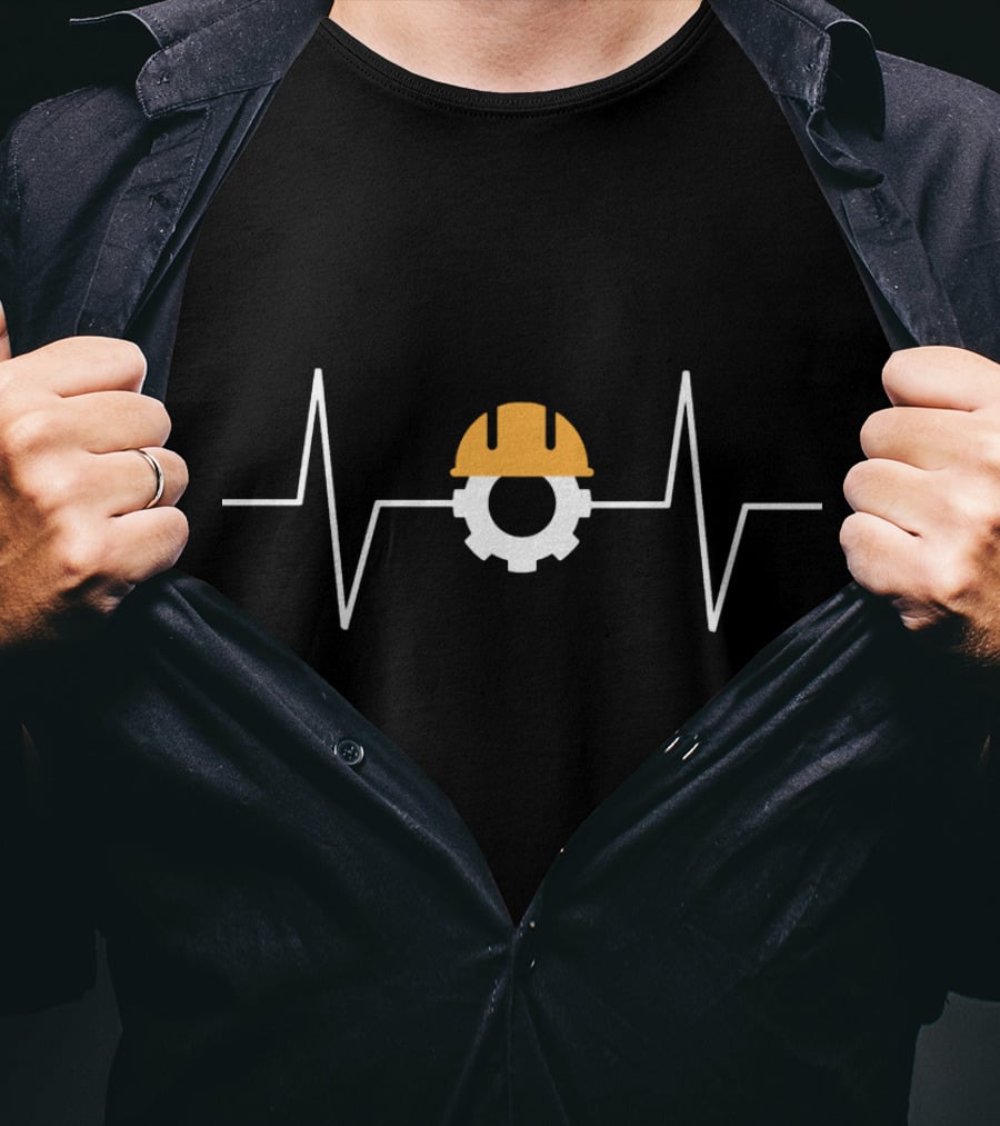 Civil Engineer Heartbeat EKG Hard Hat Gear Engineering T-Shirt