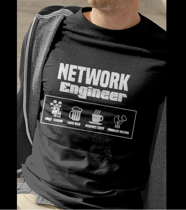 NETWORK ENGINEER MULTI TASKING LIKES BEER REQUIRES COFFEE PROBLEM SOLVING T-Shirt