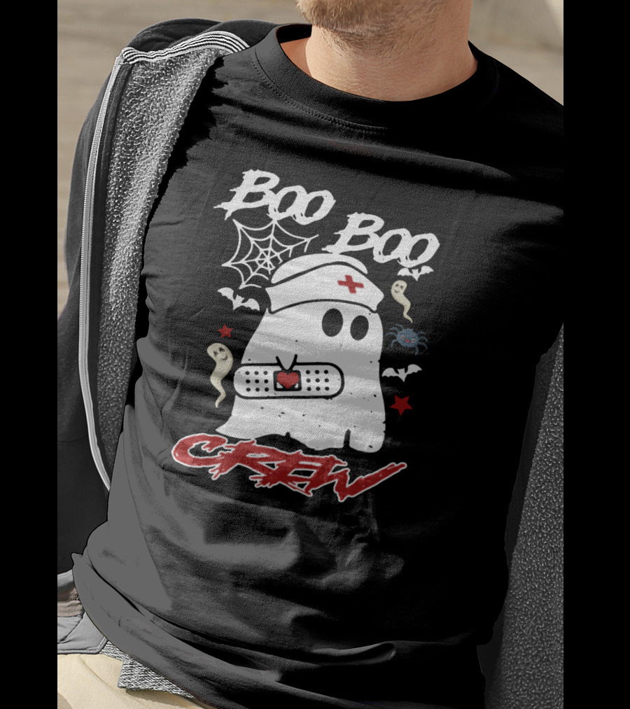 Boo Boo Crew Ghost Nurse Costume Spider Bats Halloween T-Shirt
