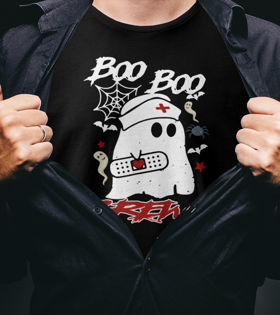 Boo Boo Crew Ghost Nurse Costume Spider Bats Halloween T-Shirt