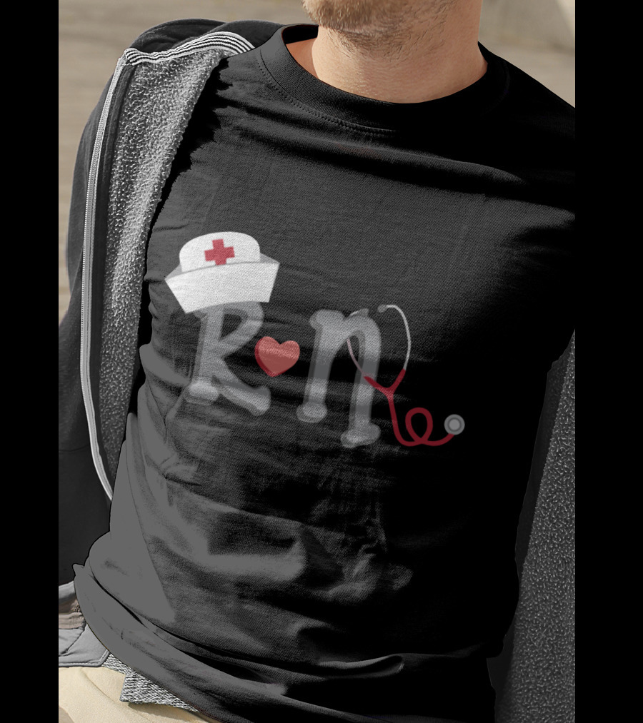 RN Nurse Hat Stethoscope Heart T-Shirt
