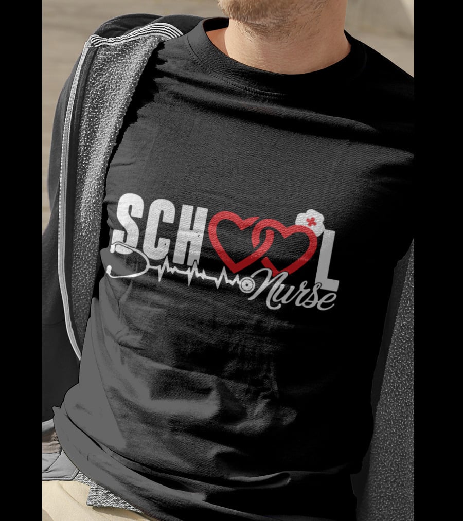 SCHOOL LOVE Nurse Stethoscope Heart And Hat T-Shirt