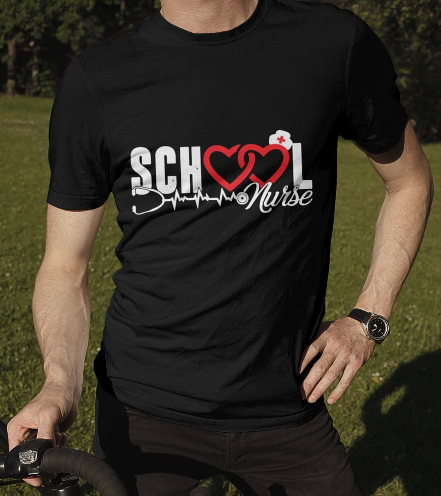 SCHOOL LOVE Nurse Stethoscope Heart And Hat T-Shirt