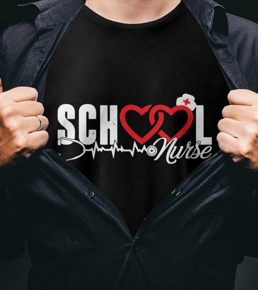 SCHOOL LOVE Nurse Stethoscope Heart And Hat T-Shirt