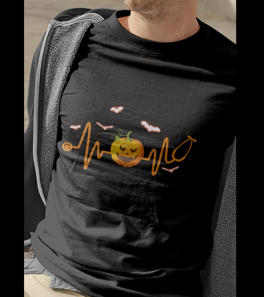 Stethoscope Pumpkin Bat Halloween Funny Nurse T-Shirt