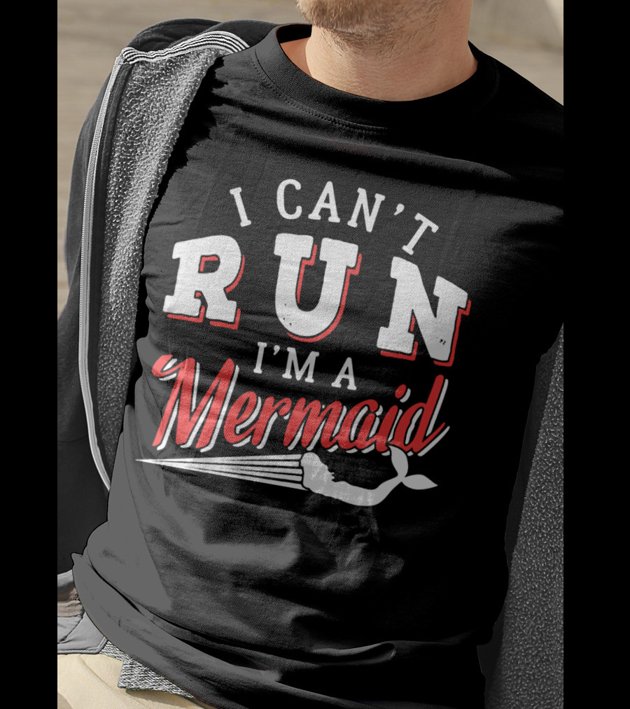 I Can't Run I'm A Mermaid Women's Fashion Text White Red Mermaid Tail T-Shirt