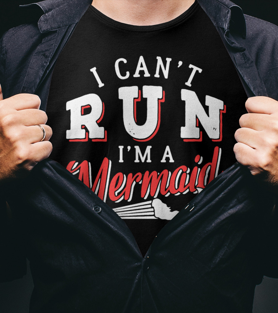 I Can't Run I'm A Mermaid Women's Fashion Text White Red Mermaid Tail T-Shirt