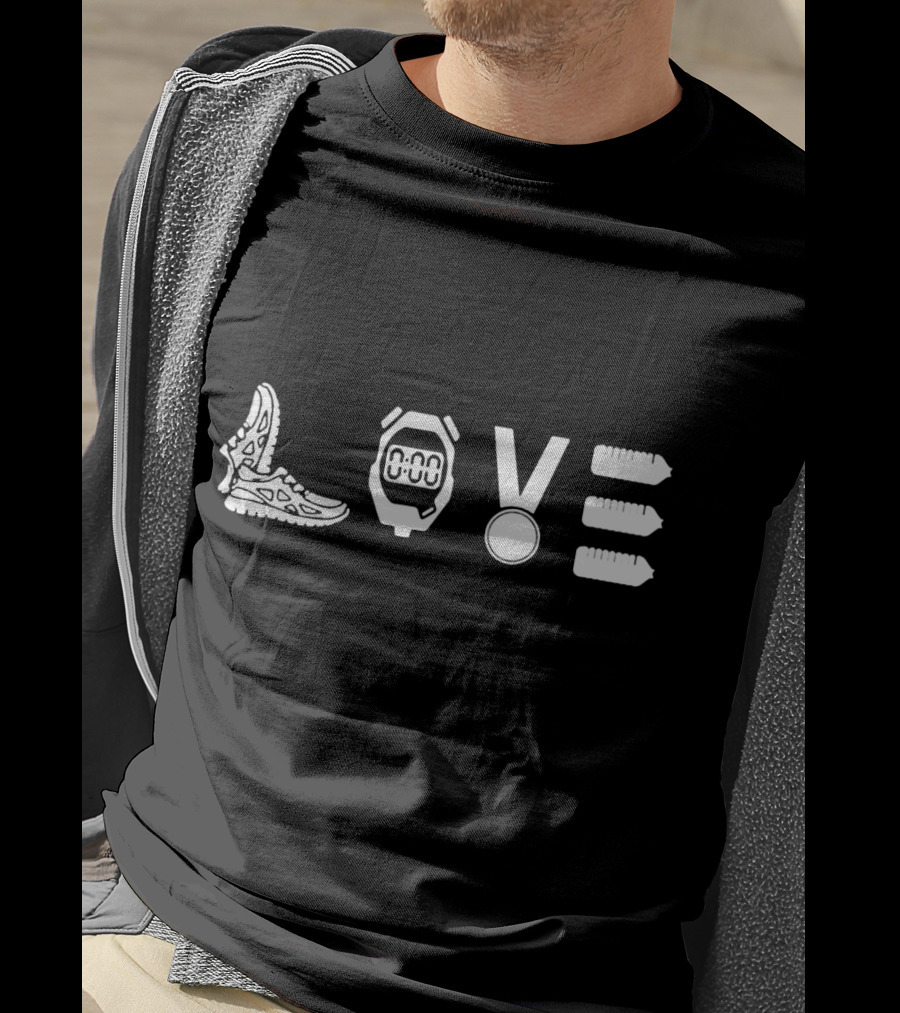LOVE RUNNING Stopwatch Medal Shoes Bottles T-Shirt