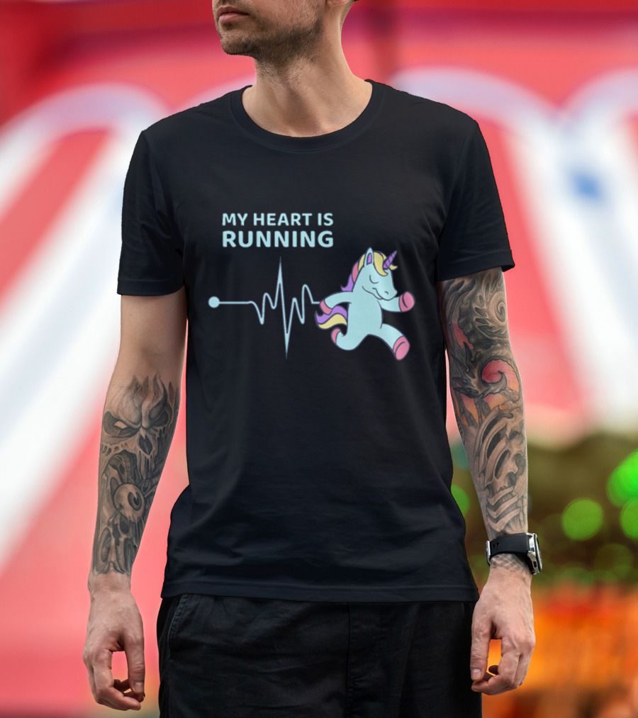 My Heart Is Running Unicorn Jogging Heartbeat Sport Kawaii T-Shirt