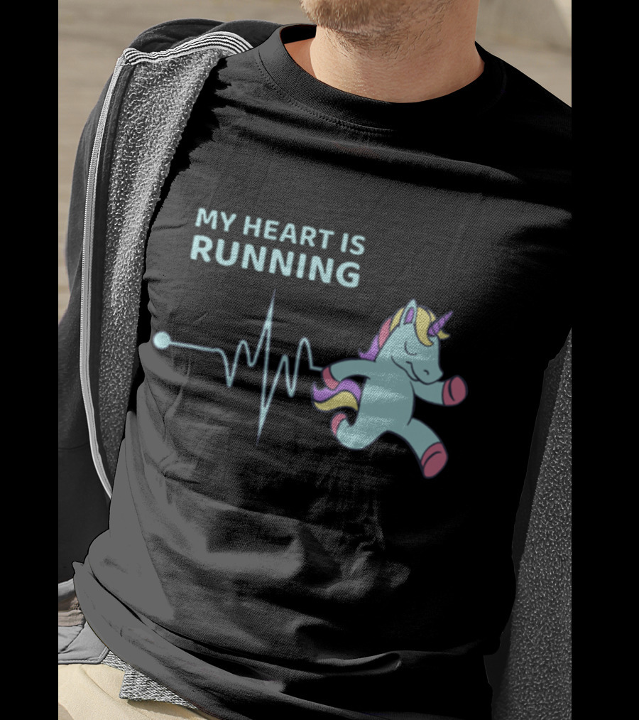 My Heart Is Running Unicorn Jogging Heartbeat Sport Kawaii T-Shirt