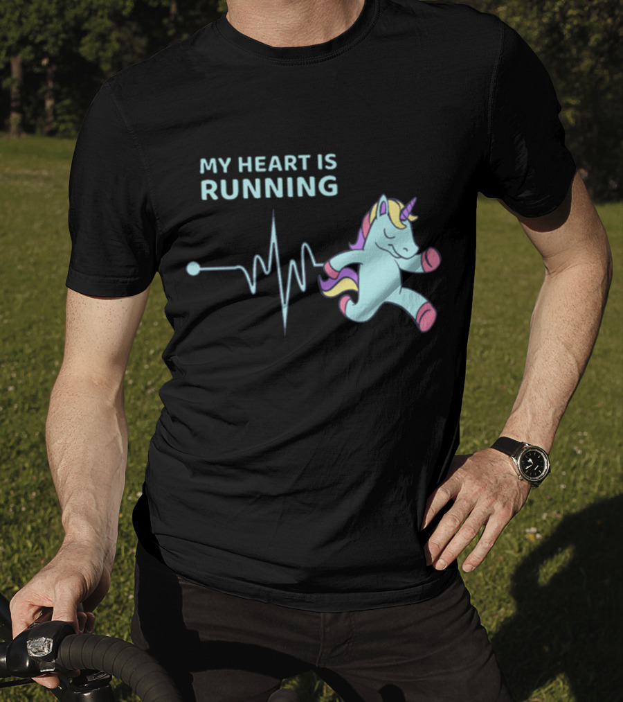 My Heart Is Running Unicorn Jogging Heartbeat Sport Kawaii T-Shirt