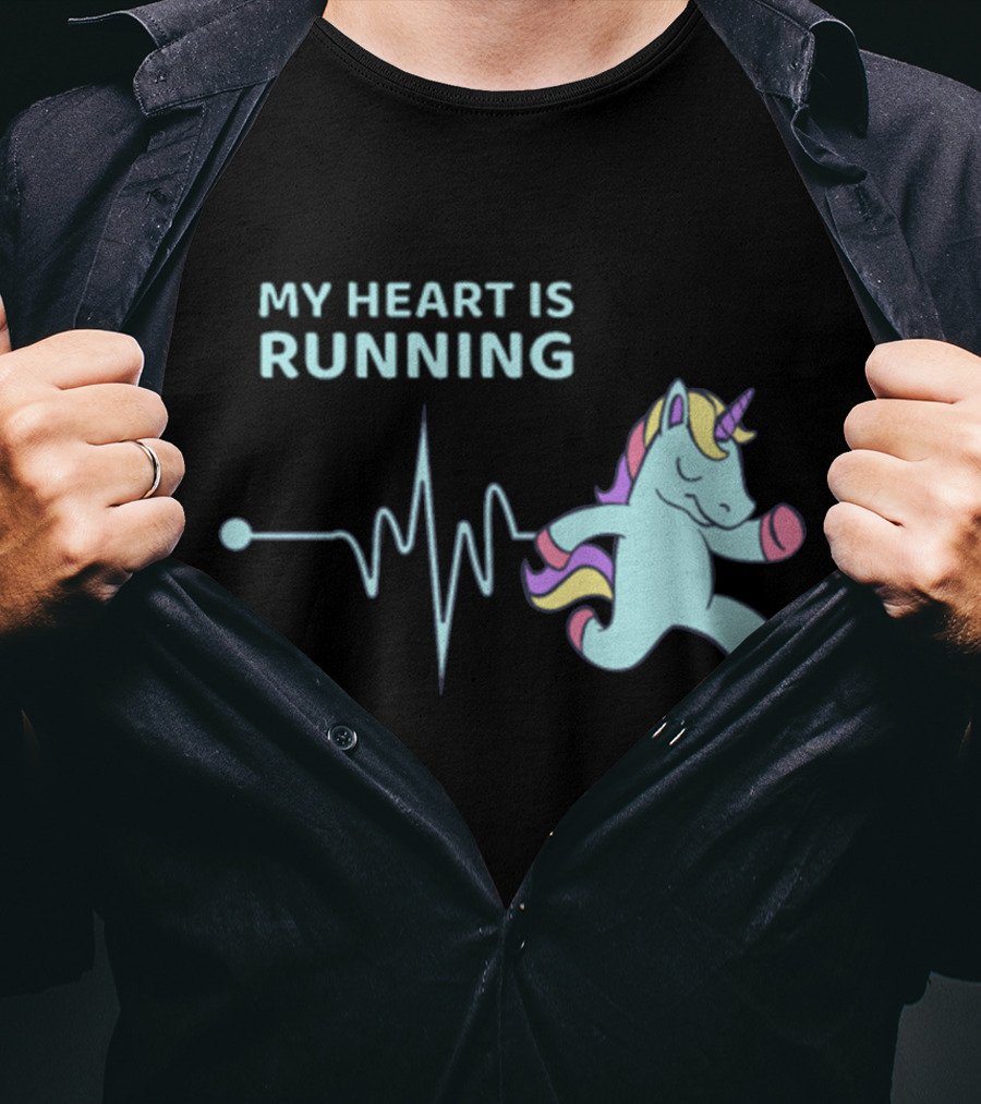 My Heart Is Running Unicorn Jogging Heartbeat Sport Kawaii T-Shirt